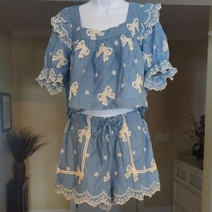 Mable Blue Lace-Trimmed Jumpsuit